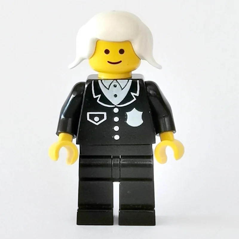 Policewoman, Black Suit with Badge, White Hair
