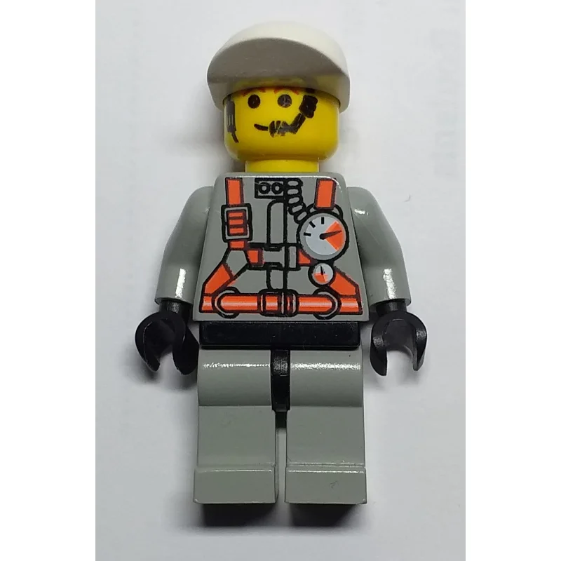 Fireman, Light Gray Fire Suit with Gauges and Straps, White Cap, Headset