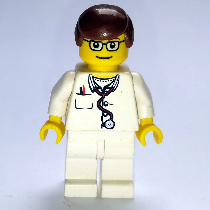 Doctor, White Torso with Stethoscope and Pocket, White Legs, Reddish Brown Hair, Glasses