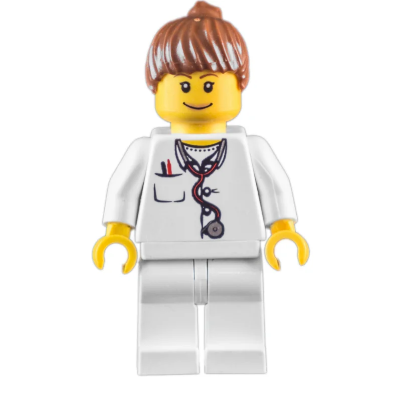 Doctor, Woman, White Torso with Stethoscope and Pocket, White Legs, Reddish Brown Ponytail