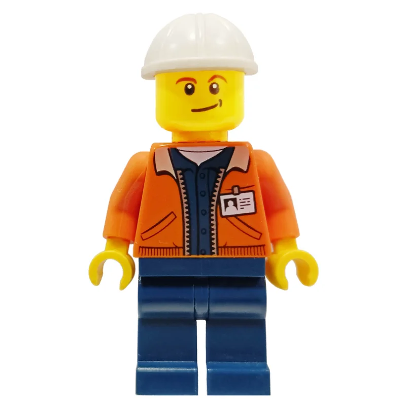 Miner, Open Orange Jacket with ID Badge, White Hard Hat