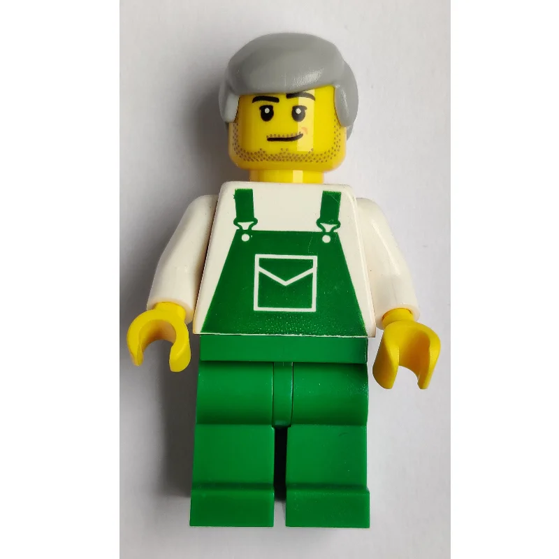 White Torso, Green Overall, Light BLuish Grey Hair