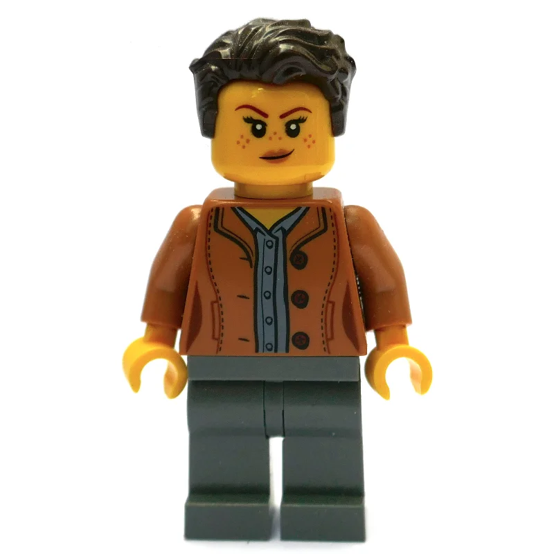 Medium Nougat Torso, Dark Bluish Grey Legs, Dark Brown Hair