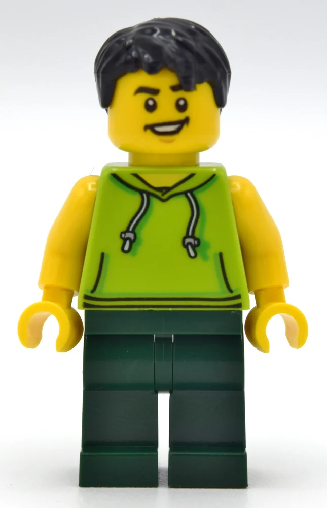 Lime Torso, Dark Green Legs, Black Hair