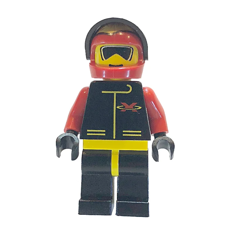 Racer, Extreme Team, Black Jacket, Red Helmet with Flames and Visor, Sunglasses