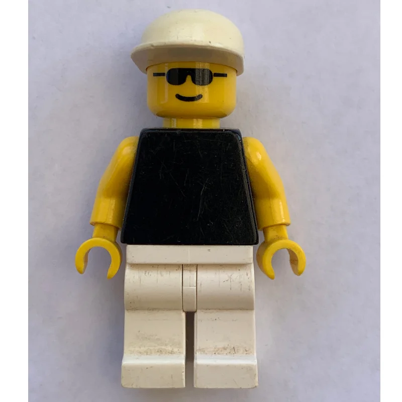 Man, Black Torso with Yellow Arms, White Legs, White Cap, Sunglasses