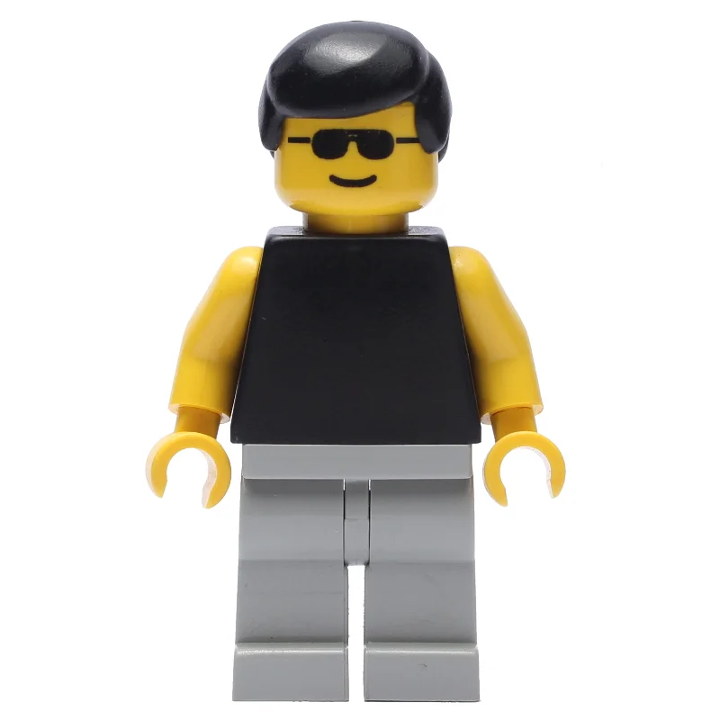 Man, Black Torso with Yellow Arms, Light Gray Legs, Black Hair, Sunglasses