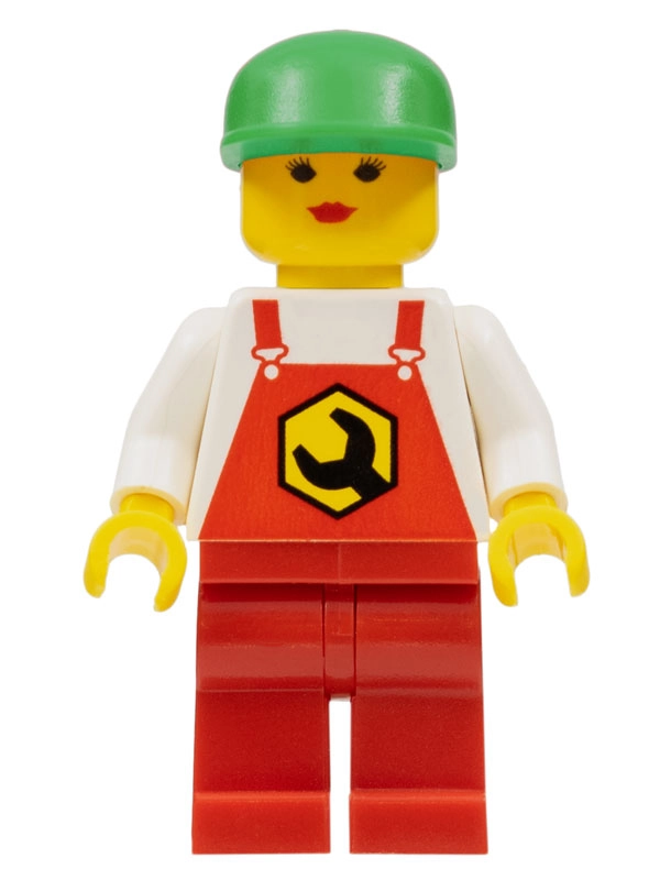 Mechanic, Woman, Red Overalls, Green Cap