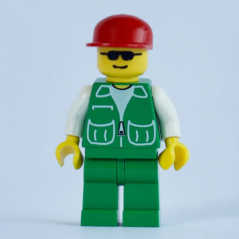 Man, Green Jacket, Green Legs, Red Cap, Sunglasses