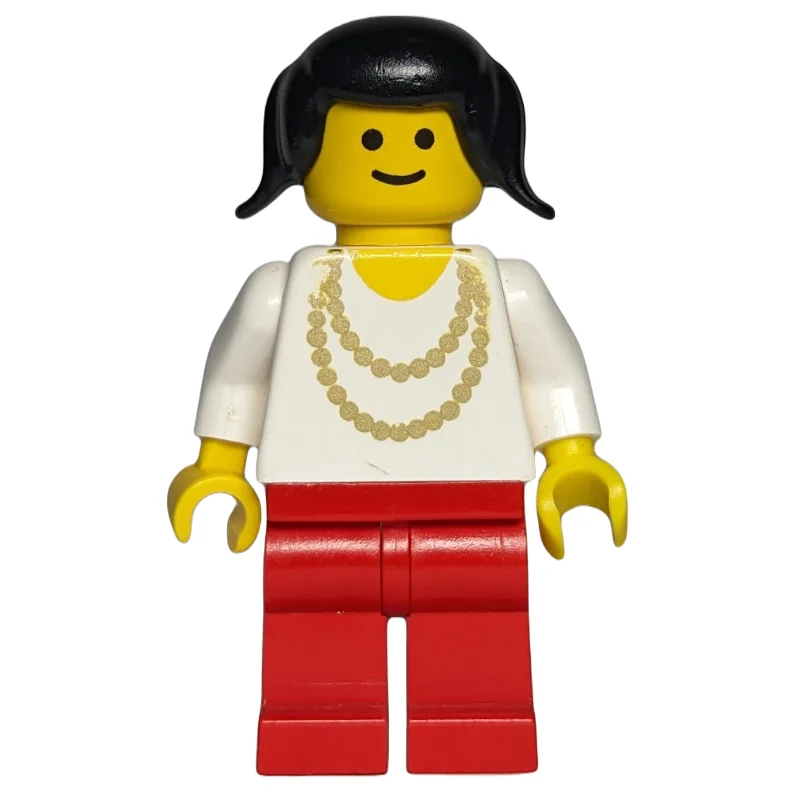 Woman, White Shirt with Gold Necklace, Red Legs, Black Hair