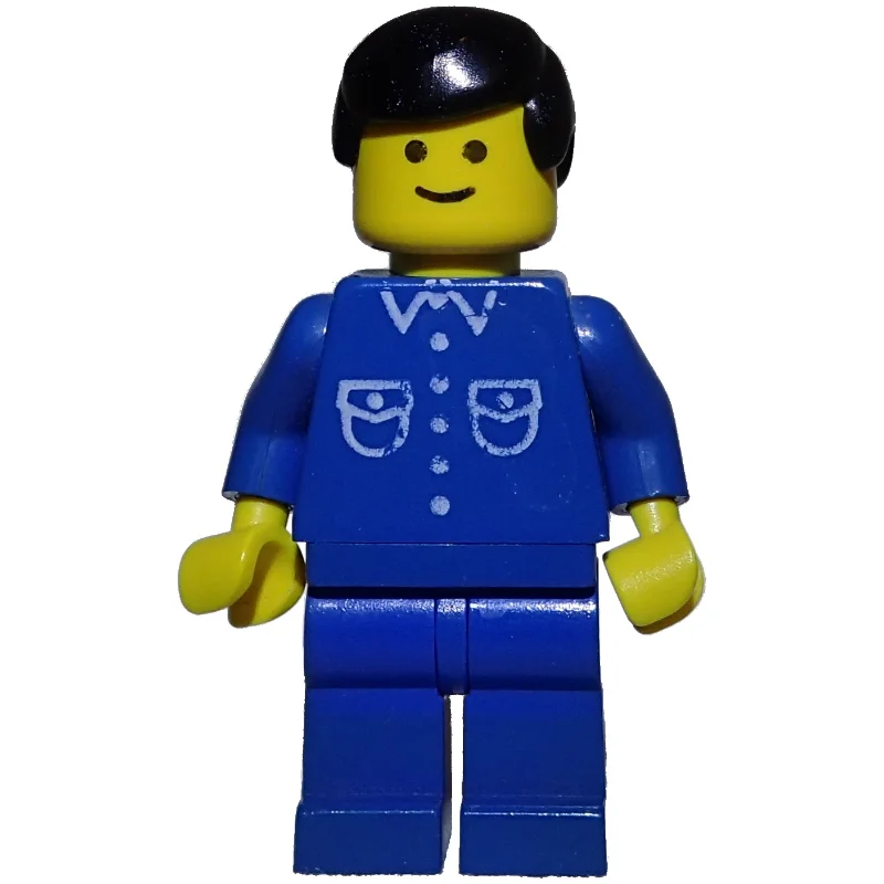 Man, Blue Shirt with Buttons and Pockets, Blue Legs, Black Hair