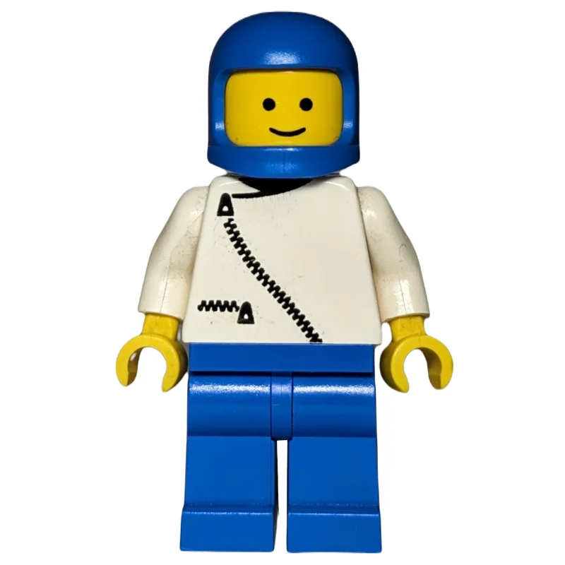Man, White Jacket with Zipper, Blue Legs, Blue Helmet