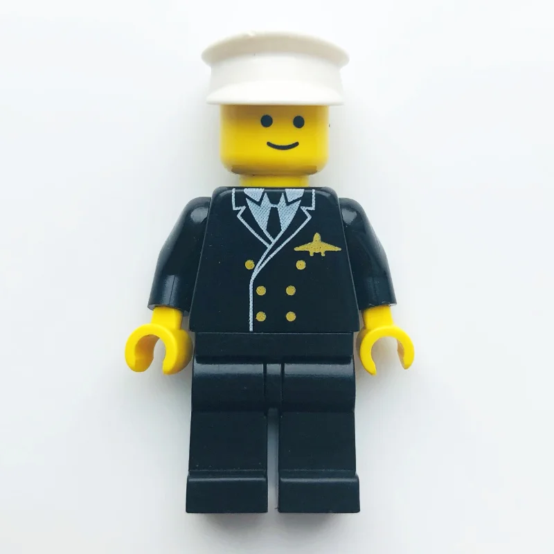 Pilot, Black Suit with Tie and Airplane Badge, White Hat