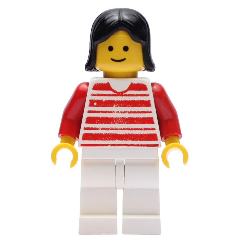 Woman, Red and White Striped Shirt, White Legs, Black Hair (3626a Head)