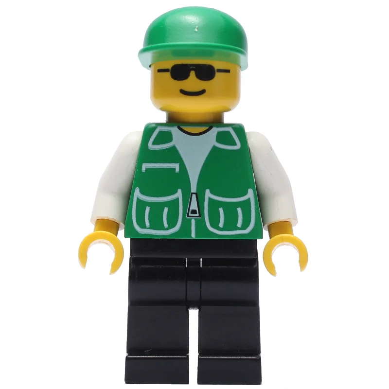 Man, Green Jacket, Black Legs, Green Cap, Sunglasses