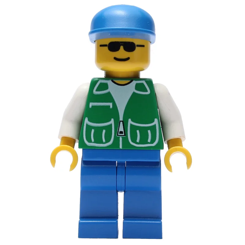 Man, Green Jacket, Blue Legs, Blue Cap, Sunglasses