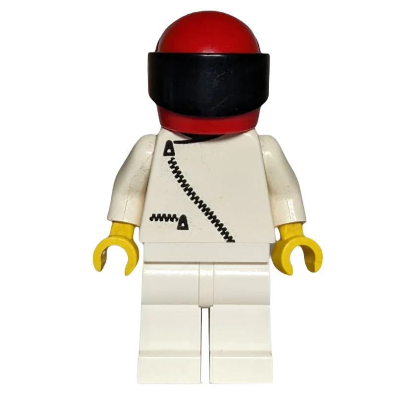Racer, White Jacket with Zipper, White Legs, Red Helmet with Visor