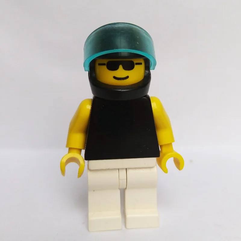 Man, Black Torso, White Legs, Black Helmet with Visor, Sunglasses