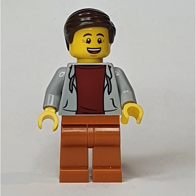 Light Bluish Grey Torso, Dark Orange Legs, Dark Brown Hair