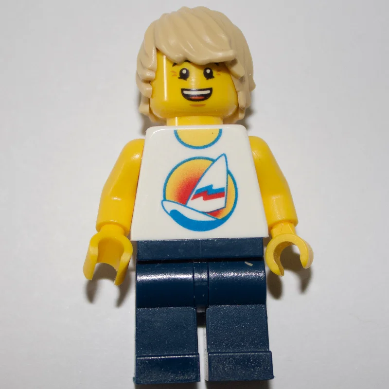 White Torso, Dark Blue Legs, Tan Hair