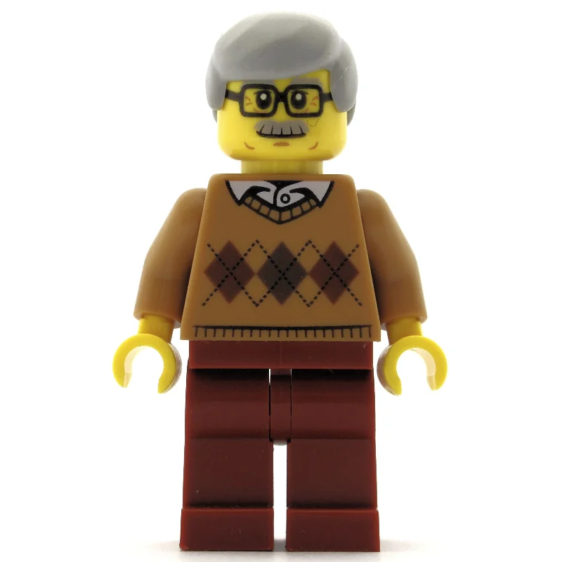 Man, Medium Nougat Argyle Sweater, Dark Red Legs, Moustache and Glasses