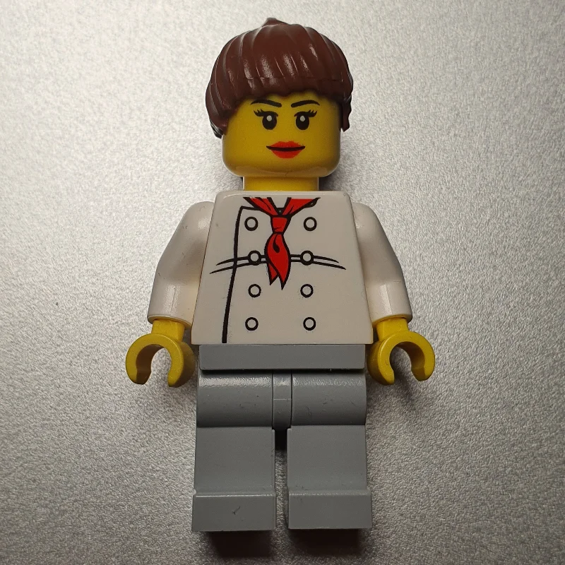 Chef, Woman, Red Neckerchief, Light Bluish Gray Legs, Reddish Brown Ponytail Hair, 3626bpr0892 Head
