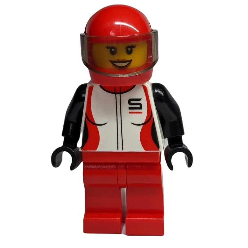 Racer, Woman, Black, Red, and White Jacket, Red Legs, Red Helmet with Visor