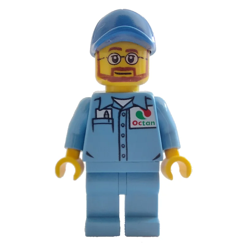 Man, Medium Blue Shirt with Octan Logo, Medium Blue Legs, Blue Cap, Beard and Glasses