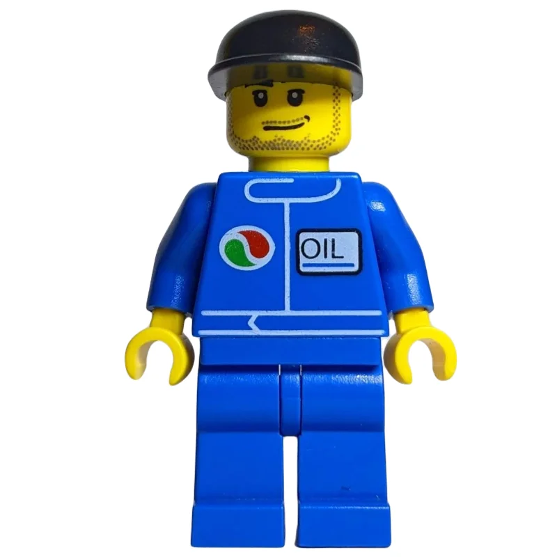 Man, Blue Jumpsuit with Octan Logo, Black Cap, Stubble