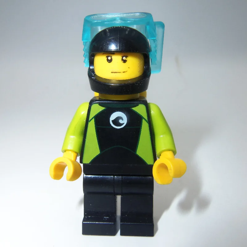 Diver, Man, Black and Lime Wetsuit, Black Helmet and Mask