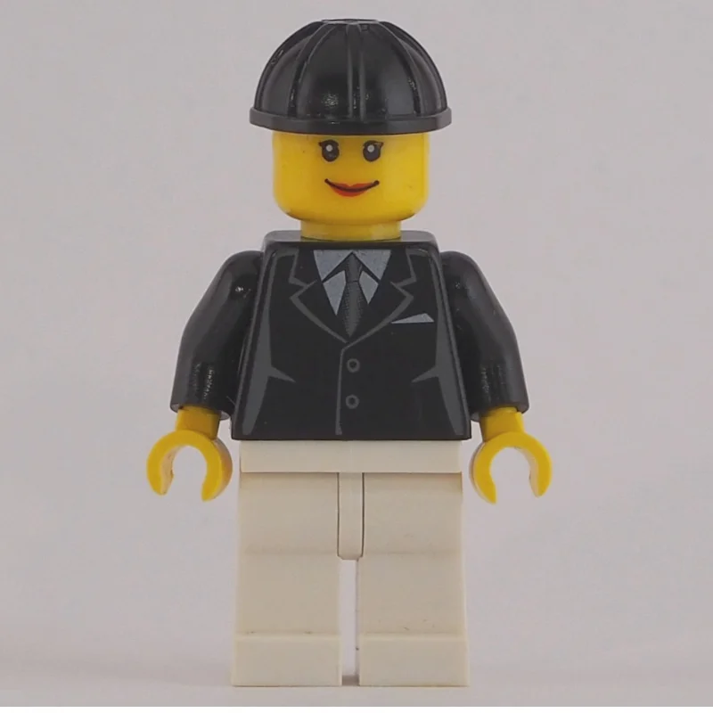 Woman, Black Jacket with Tie, White Legs, Black Hard Hat
