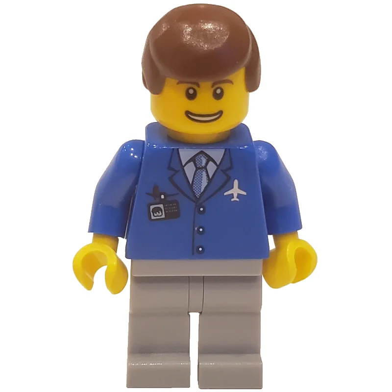 Airline Worker, Blue Jacket with Tie and Plane Logo, Light Bluish Gray Legs, Reddish Brown Hair