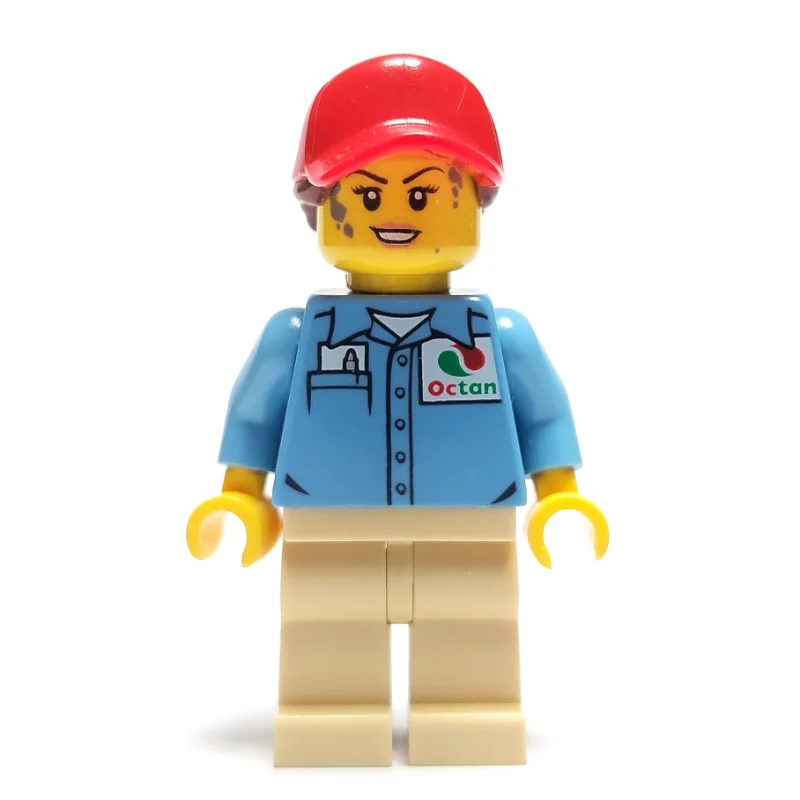 Ground Crew, Medium Blue Shirt with Octan Logo, Tan Legs, Red Cap with Hair