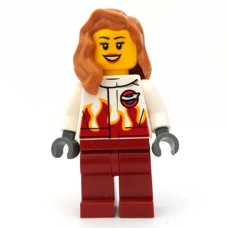 Pilot, Woman, White and Dark Red Jumpsuit, Medium Nougat Hair