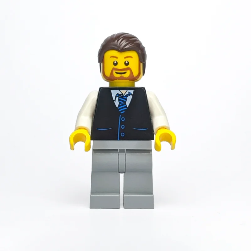 Man, Black Vest with Tie, Dark Brown Hair, Beard