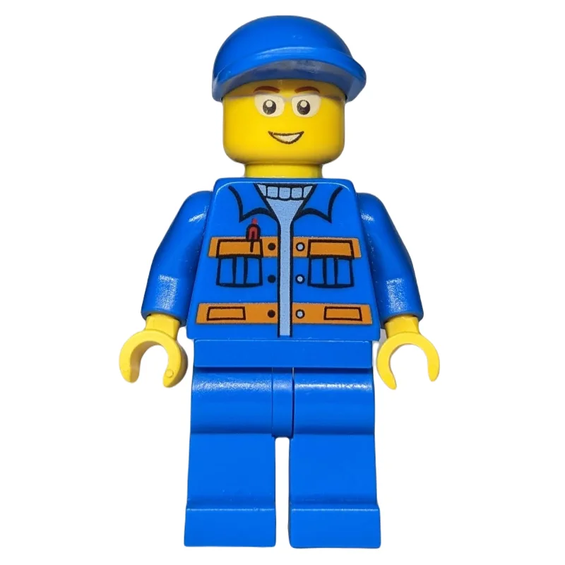 Ground Crew, Blue Jumpsuit with Orange Stripes and Pockets, Blue Cap, Glasses