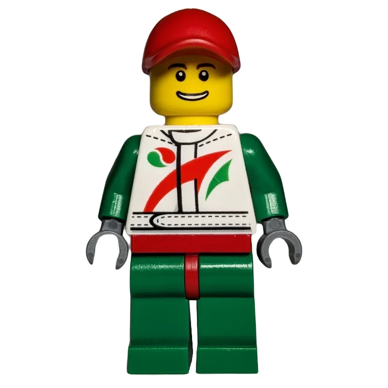 Racer, White and Green Jumpsuit with Octan Logo, Red Cap