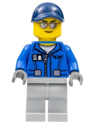 Pilot, Blue Jacket with Zipper and Wings Badge, Dark Blue Cap, Silver Sunglasses