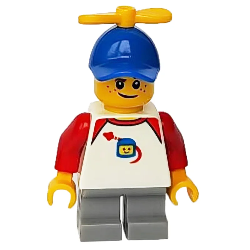 Boy, Classic Spaceman on Shirt, Short Light Bluish Gray Legs, Blue Cap with Propeller