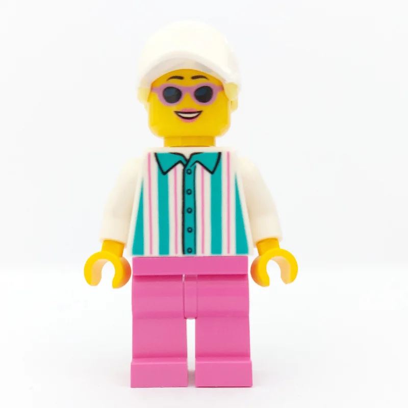 Woman, White and Dark Turquoise Striped Shirt, Dark Pink Legs, White with Hair