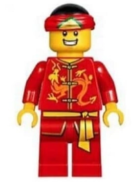 Man, Red Robe with Ties and Sash Belt, Red Head Wrap, Smile