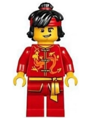 Man, Red Robe with Ties and Sash Belt, Black Hair with Red Headband, Smile