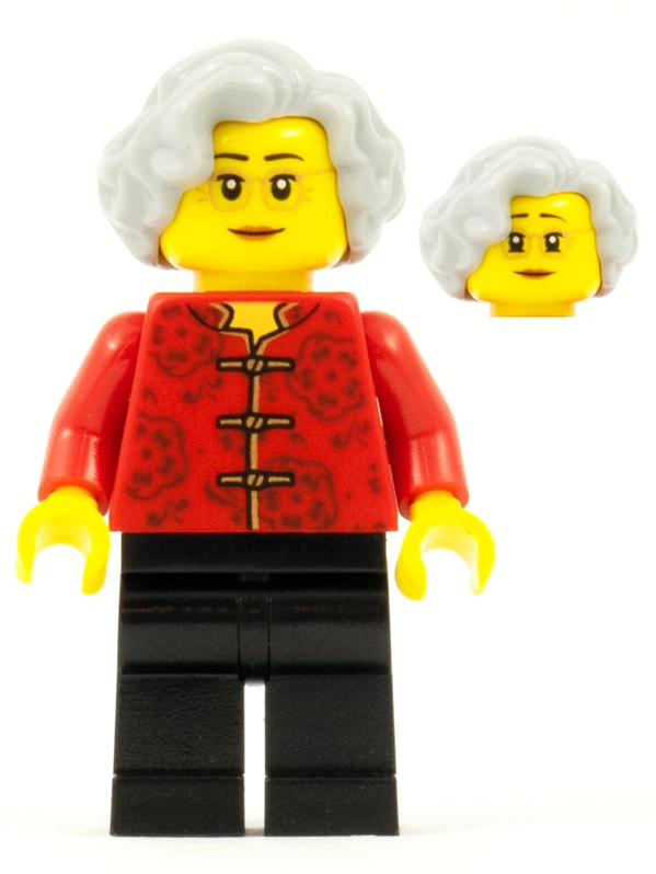 Woman, Red Robe with Ties, Black Legs, Light Bluish Gray Hair, Glasses