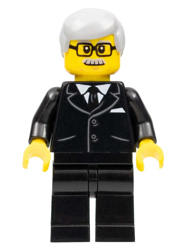 Man, Black Suit and Tie, Light Bluish Gray Hair, Moustache and Glasses