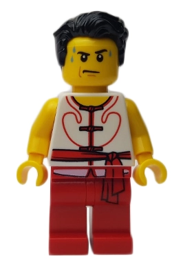 Racer, White and Red Robe with Ties and Sash Belt, Black Hair, Sweat Drops