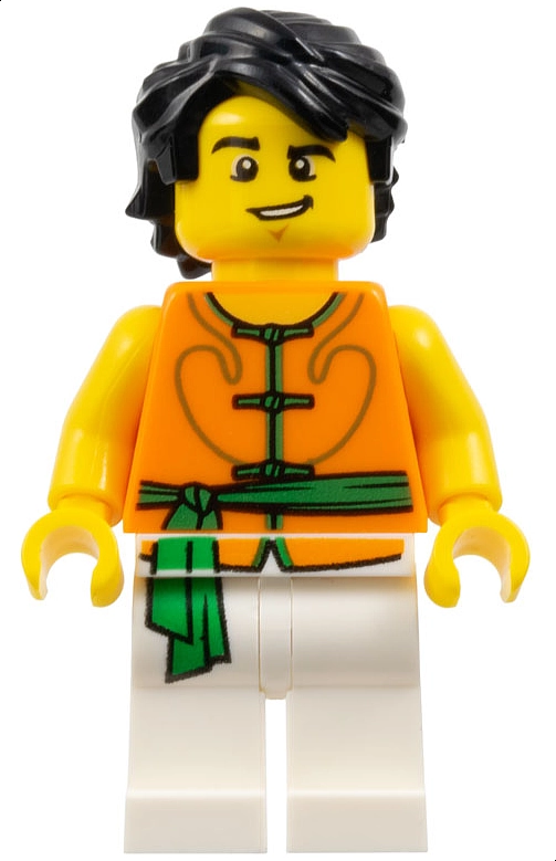 Racer, White and Orange Robe with Ties and Sash Belt, Black Hair, Raised Eyebrow