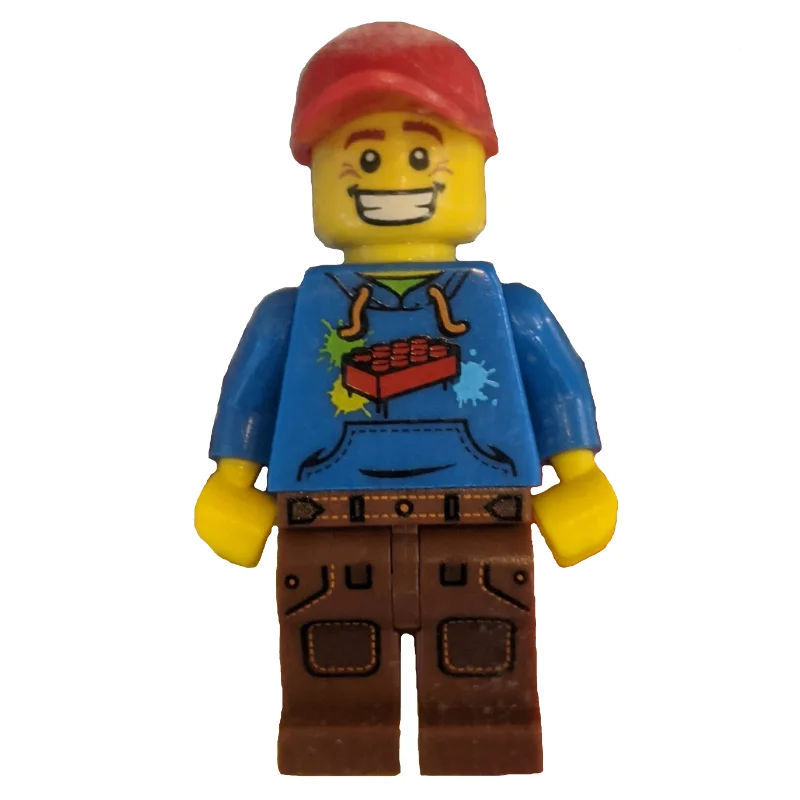 Blue Torso, Reddish Brown Legs, Red Cap