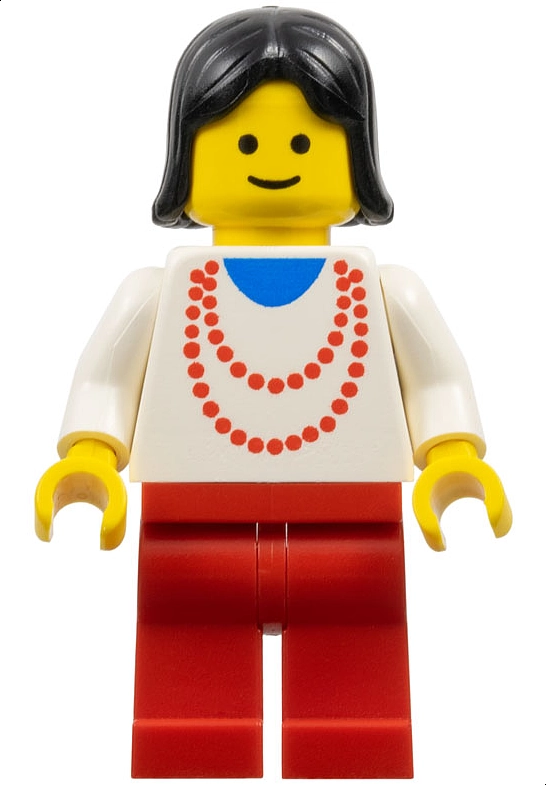 Woman, White Top with Red Necklace, Red Legs, Black Hair (3626a Head)