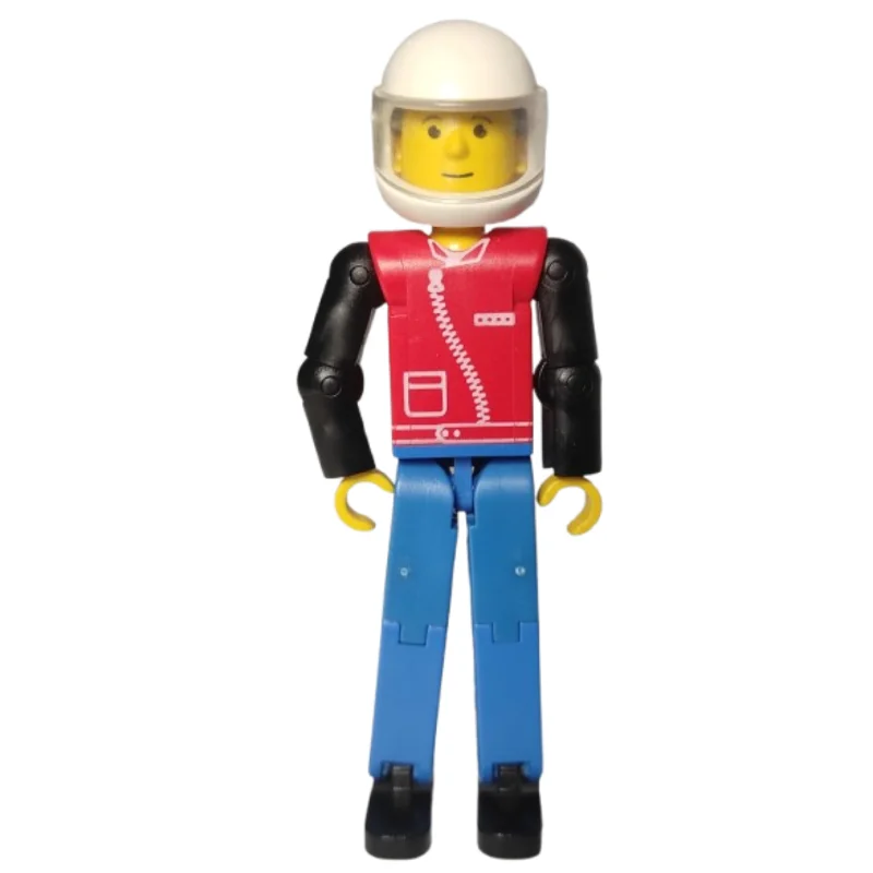 Technic Figure Blue Legs, Red Top with Zipper Print, Black Arms - White Helmet