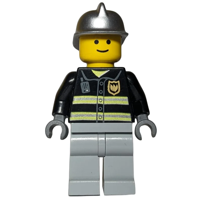 Fire Fighter - Black Torso, Light Bluish grey Legs, Silver Helmet